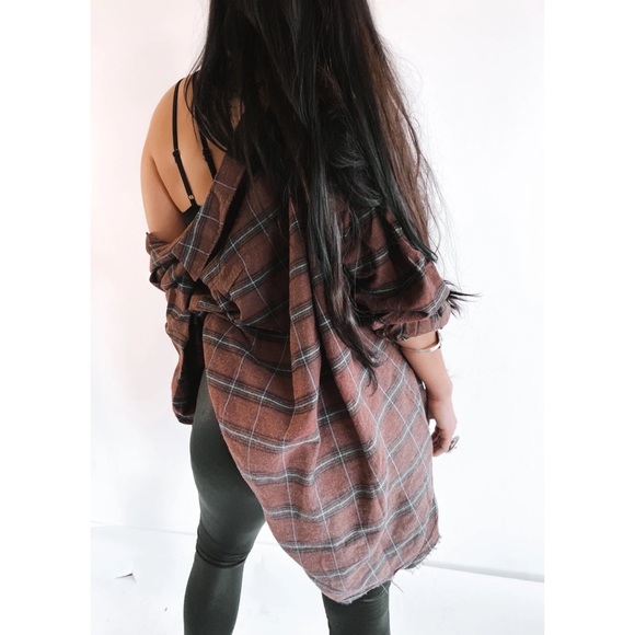 la miel Tops - Chocolate Cocoa Pebby Forevee La Miel Oversized Oxford 90's Flannel Sz Small
